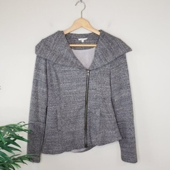 Mystree | Dark Heather Gray Asymmetrical Zip Sweater Jacket Size Medium - Picture 1 of 5
